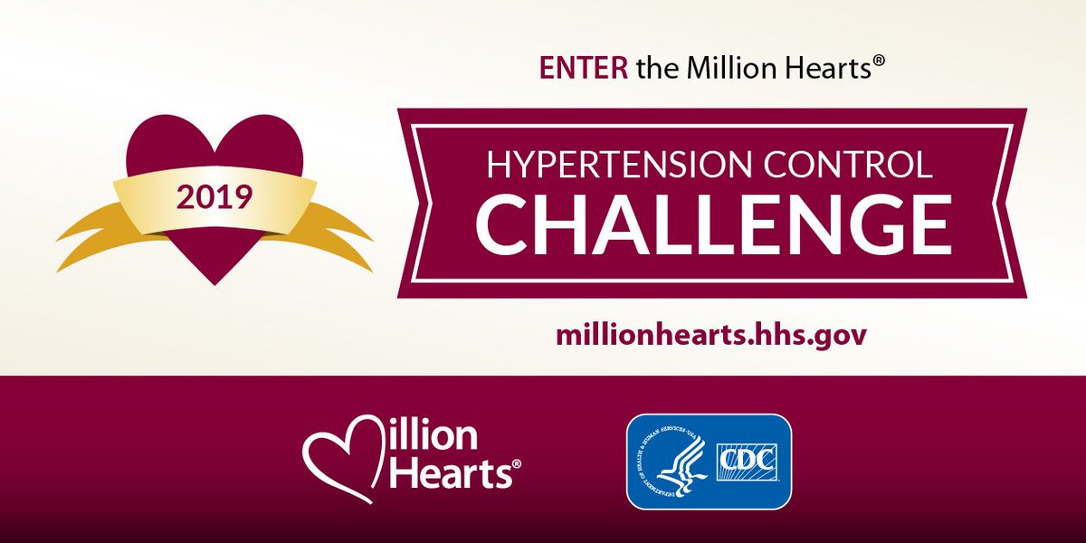 MillionHeartsUS's tweet photo. Is #BloodPressure control a goal in your practice, program, or health system? Enter the 2019 #HTNControlChallenge by April 1 with your success story! https://t.co/EzEpTBD4Ch #HTNControlChamps https://t.co/j8DK0n3fGE