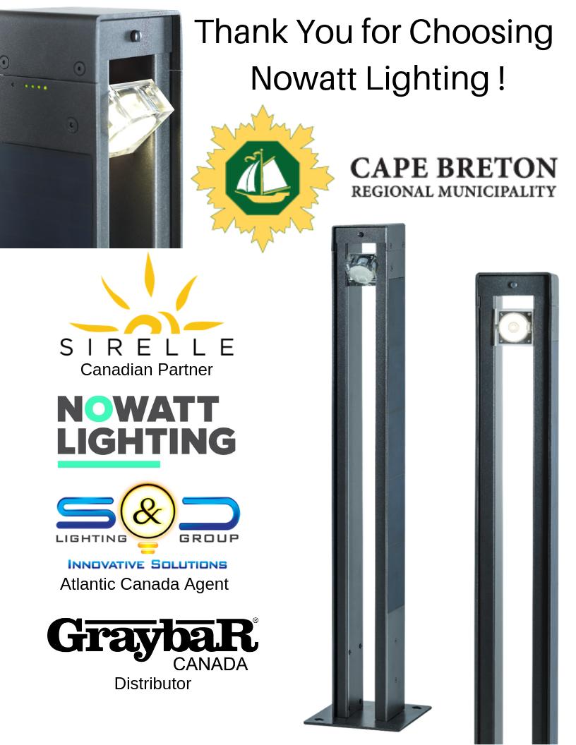 SirelleAgency's tweet photo. Thank You to the Cape Breton Regional Municipality for choosing Nowatt Lighting E-Onyx Solar-Powered Bollards for their project. A special Thank You to our Canadian partners S&amp;D Lighting Group Limited and Graybar Canada.
#lighting #municipalities #landscape #landscapearchitecture https://t.co/M8EubT5H1F
