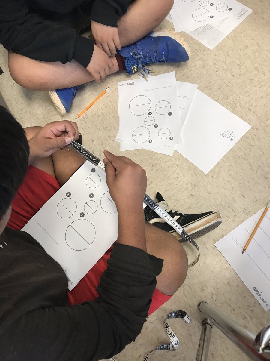 DannyAJones2's tweet photo. Striving for 5 in the Hive!! SES 7th Grade Math students in Mr. Jones’ class deriving pi from circumference and diameter!! Math is fun! @SpartaElemSch @DCWebb81 https://t.co/YVFZofITrG