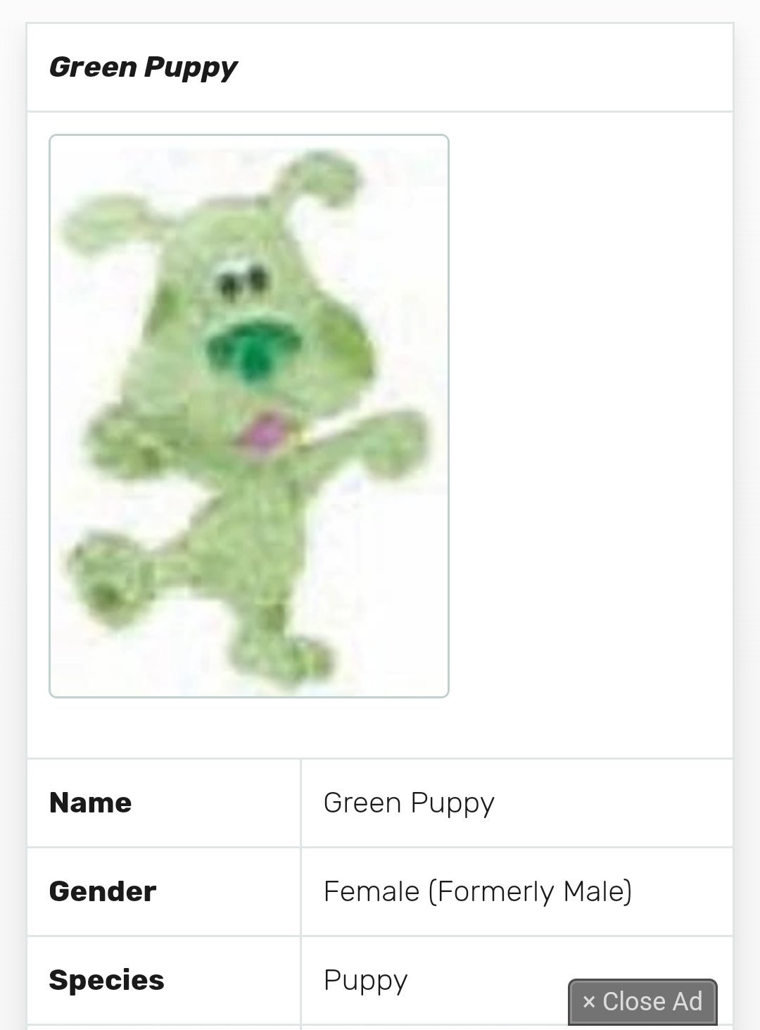 what is the green dog on blues clues