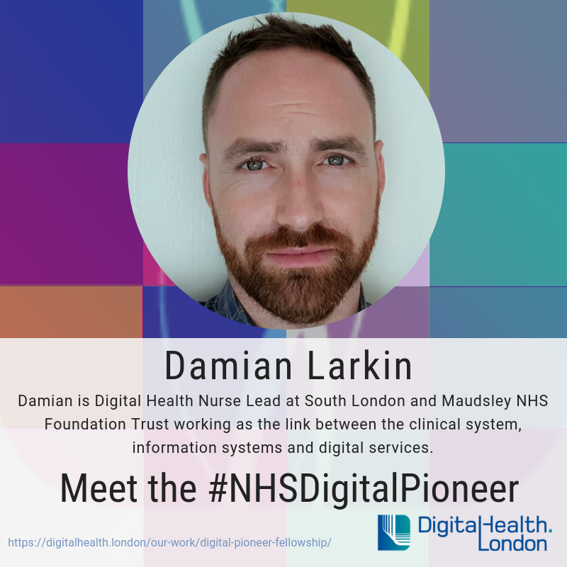DHealthLDN's tweet photo. Damian is part of the #NHSDigitalPioneer Fellowship Programme. @LarkinDamian works at @maudsleynhs and his project is an Electronic Prescribing and Medicines Administration #ePMA system that's interoperable with the main clinical platform. More info https://t.co/w2iZGdLZEz https://t.co/a6Dht8VbcT