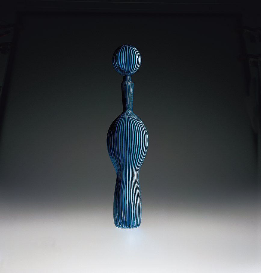 olnickspanu's tweet photo. Fulvio Bianconi created this beautiful tall decanter, ‘A canne,’ in 1951 using thin glass canes in green and blue. At almost two feet in height, this decanter is a memorable piece in the Olnick Spanu Collection of Murano Glass.
#MuranoGlass #OlnickSpanuCollection #FulvioBianconi https://t.co/to2eCEQJ4T