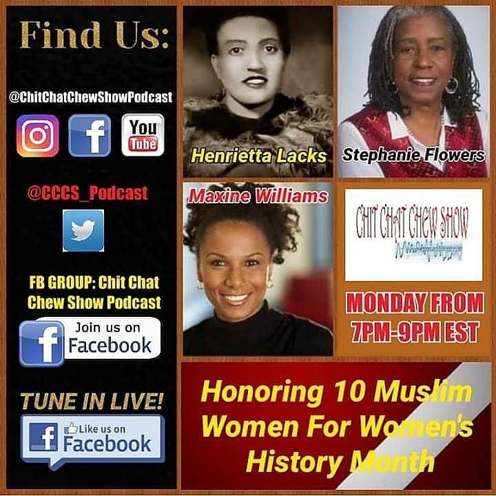 LotusProjects's tweet image. #PODCASTCREATORS 
MONDAY (MARCH 18, 2019) TUNE INTO OUR SHOW. WE ARE HONORING GREAT WOMEN FOR WOMEN'S HISTORY MONTH. THE LADIES ARE HENRIETTA LACKS, STEPHANIE FLOWERS, &amp;amp; MAXINE WILLIAMS. AND LASTLY, THE 10 MUSLIM WOMEN FOR #WHM. 
TUNE IN! DON'T MISS IT! 
facebook.com/ChitChatChewSh…