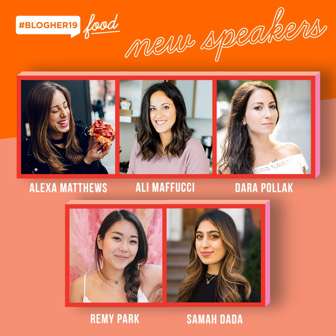Excited to announce 5 new #BlogHer19 Food speakers today! Join us in welcoming @EatingMyNYC, <a href="/Inspiralized/">Ali Maffucci</a>, @skinnypignyc, #veggiekins and <a href="/dadaeats/">Samah Dada</a>! Grab your ticket today. blogher.com/news/2019/3/18…