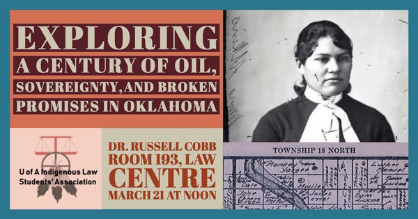 Join @UofAMLCS professor Russell Cobb for his upcoming talk based on his forthcoming book, 'The Great Oklahoma Swindle: Race, Religion, Lies in America's Weirdest State' on Thursday, March 21 at noon. Room 193, Law Centre. @UAlberta @scissortail74 @UAlbertaLaw @UANativeStudies