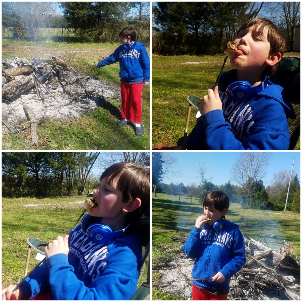 EvorsMary's tweet photo. Living the country life back home in Tennessee.  Nothing like letting your child skip school to lite a bon-fire in the middle of the day and make s'mores! #livelifetothefullest #makingmemories #myheartisfull #spendingtimewithfamily Look Cayson is wearing his #outerbanks jacket!❤ https://t.co/CfRJliwWcU