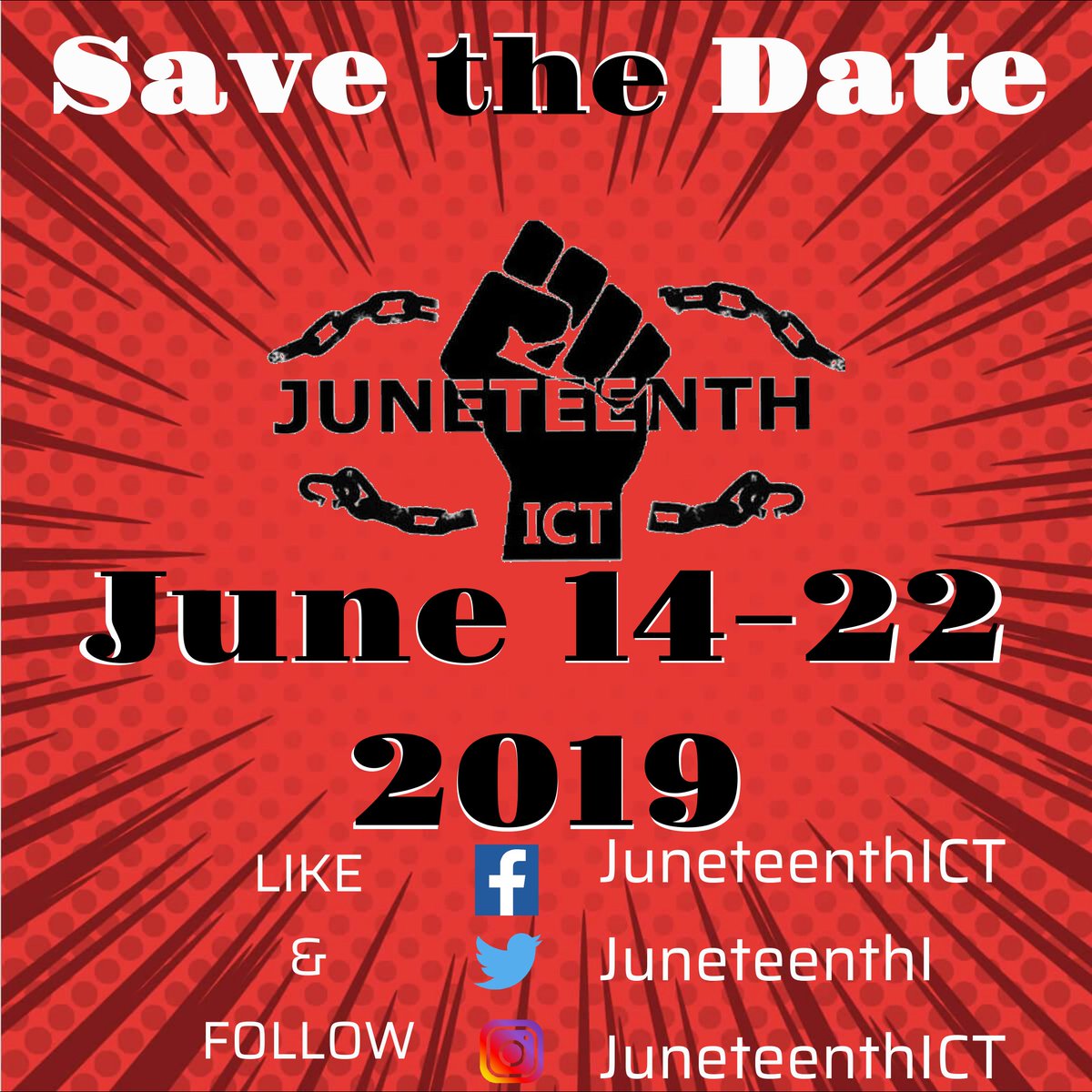 JuneteenthI's tweet photo. Mark your calendars for Juneteenth 2019. Be sure to like our Facebook page https://t.co/6DCH0q0xBS
Follow us on twitter Check out JuneteenthICT (@JuneteenthI): https://t.co/HNpq0q2lry
And check us out on Instagram @JuneteenthICT https://t.co/2168WZ9VGm