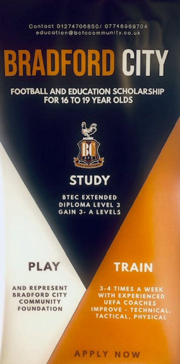 📣📣CALLING ALL STUDENTS📣📣
◾️PLAY FOOTBALL AND STUDY◾️
THIS IS FOR GIRLS ALSO AND WOULD LOVE TO ENCOURAGE MORE GIRLS ON THE COURSE!!
RUN BY BRADFORD CITY, WORKING FROM SPORTZONE BRADFORD
@BCAFC_FITC #bradfordcity #education #football #bradford #leeds #Scholarship