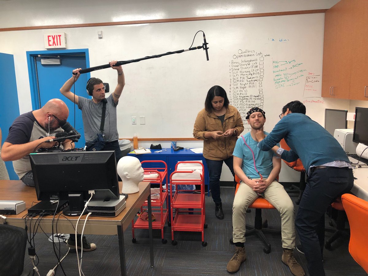 Sara_Mednick's tweet photo. Movie making magic!! ⁦@BYetton⁩ is getting prepared for his nap with #EEG to measure his #brainactivity... hopefully we will find some! 🤪 https://t.co/HuikUDd7PQ