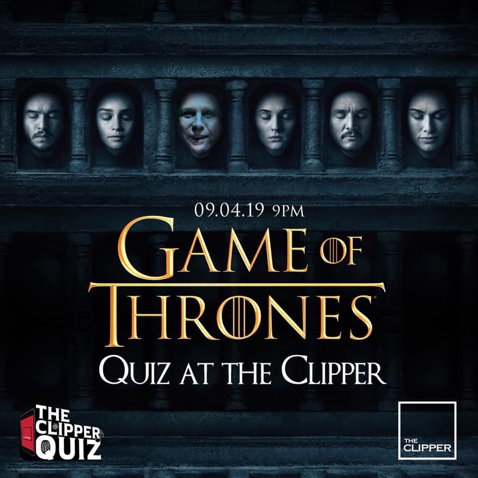The_Clipper_'s tweet photo. It’s official, we are doin’ it - Game of Thrones Pub Quiz baby! Tuesday 9th April, 9pm - BE HERE!!!!
We even got big Hodor on the door! 🔥 ❄️ @GameOfThrones https://t.co/GTj7riWBH5
