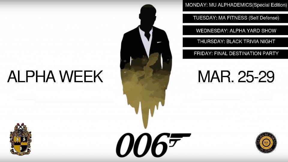 EmoryAlphas's tweet image. Next week the Mu Alpha chapter of Alpha Phi Alpha Fraternity, Inc will be turning this campus into a James Bond film. Stay tuned to find out more about each mission next week!! Are you ready to become an agent?