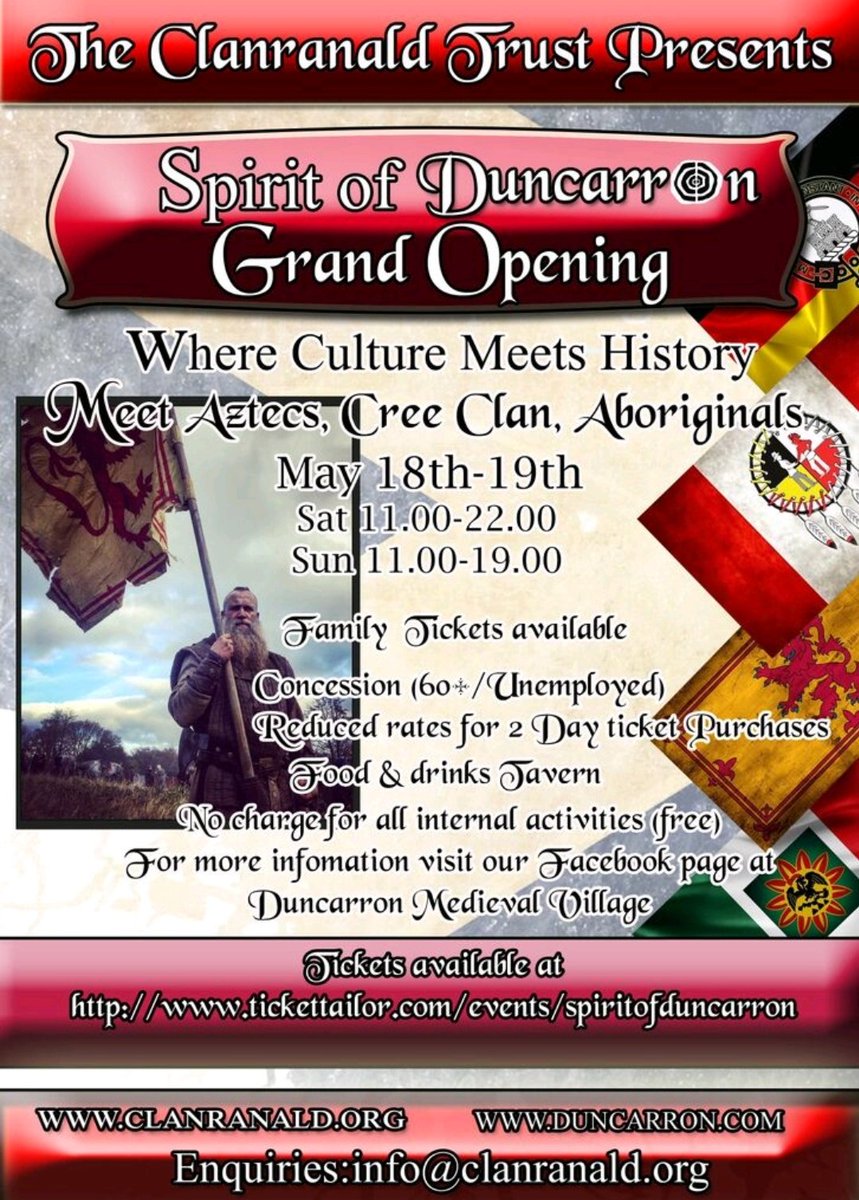 duncarronfort's tweet photo. We really look forward to seeing you at our grand opening
@clanranaldtrust @saorpatrol
#scotland #picts #medieval
#worldculture #creeclan #aztecs #maori #aboriginals https://t.co/ILDL5jkpCn