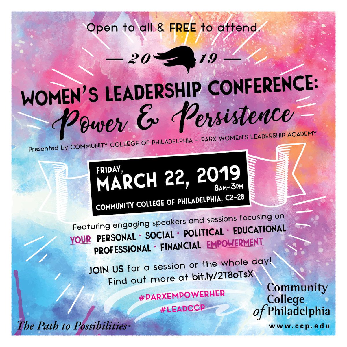 CCPedu's tweet photo. Join us this Friday, March 22nd for the student-focused event presented by the College and @ParxCasino, Women's Leadership Conference!
To see the full list of events, please see here: https://t.co/fl6DAwqZaf! Keep in mind, this is open to all! #ParxEmpowerHer #LeadCCP https://t.co/jzx1m8SpIn
