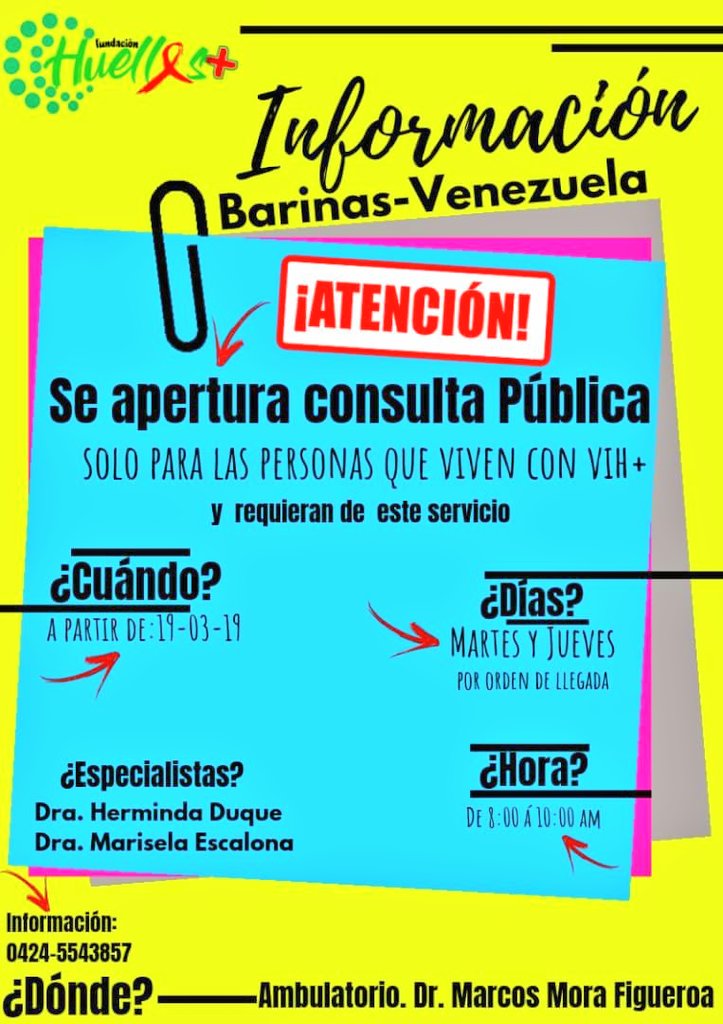 ACCSI_VIHSIDA's tweet photo. BARINAS / Consulta de atencion para personas con VIH con medicos especialistas. Asiste a partir del 19 de marzo. @VenezolanosVIH https://t.co/4CJLrV6OgV