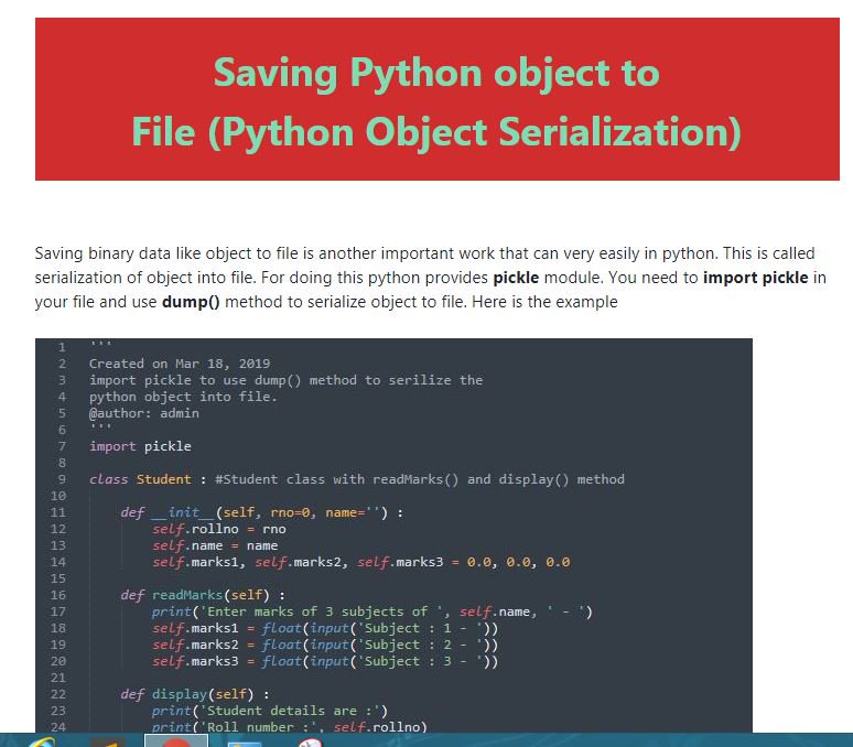 iRajeshKumarJha's tweet image. pythonport.com/2019/03/18/sav… New post added to #pythonport to share idea of serialize python object into file using pickle.dump() method. You can go through this post to get basic understanding of #serialization #pythonobject #python3 #pythonport #classobject