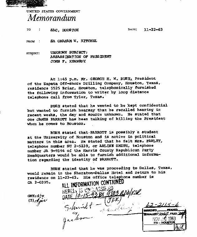 Don't forget this FBI memo. Written on the day.