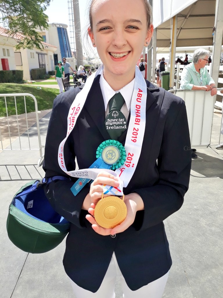 EquestrianSoi's tweet photo. After winning SILVER in the working trails event on Saturday, Megan has won GOLD in English Equitation. What an achievement and still dressage to go tomorrow. @SOIreland @SO_Ulster @TeamIRLEq @BBCSPORTNI  #teamireland #equestrian #AbuDhabi2019 https://t.co/a5Ucdc9F7c