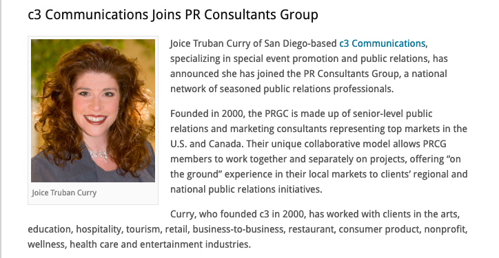 c3Communication's tweet photo. We have some exciting #PR industry news! #c3comm has been selected to be a part of @prcgroup, a national network of seasoned public relations professionals. What an incredible honor! Thank you @TimesofSanDiego for featuring us in your MarketInk column. https://t.co/4BA7DbmhSP https://t.co/tvbLWjDYPW