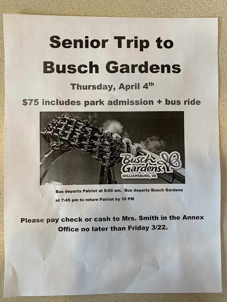 PATRIOTHS2019's tweet photo. ALL THE INFO FOR OUR SENIOR TRIP!!! ONLY 50 SPOTS AVAILABLE!! https://t.co/IvgrlJ7vw1