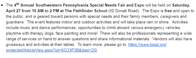 Special Needs Fair At @AIUPathfinder April 27th  More Information bpsd.org/protected/Arti….