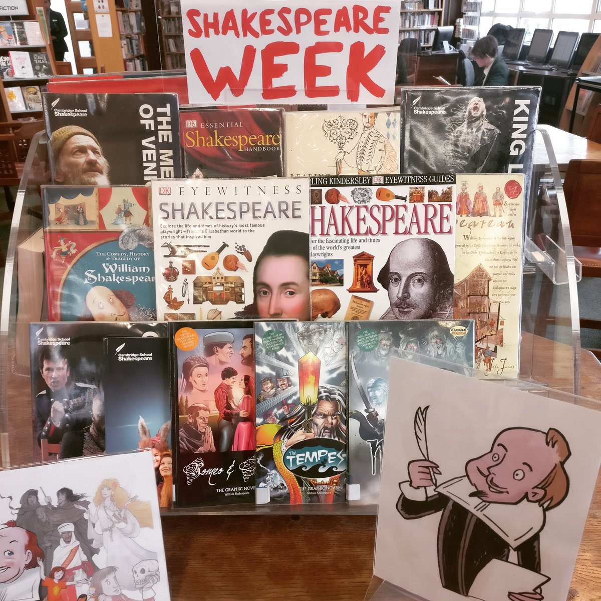 Bennieslibrary's tweet photo. This week we're celebrating Shakespeare Week 📜 watch out for upcoming Shakespearean activities in the library 🧐 #Shakespeare 🇬🇧✍️🎭🕯️ #shakespeareweek2019 #bennieslibrary 🤺👑🎩🎪🕰️📯🎻🥁🎺⚔️ https://t.co/ZxFsxwalxi
