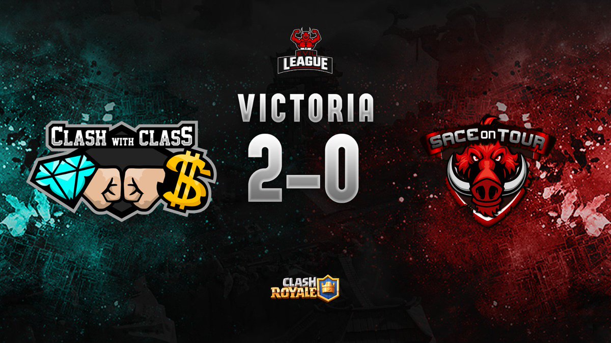 #ClashRoyale
¡ VICTORIA !

Nos llevamos la victoria en octavos de final de la @EvilLeagueCR

Gran partido de <a href="/sace_tour/">Sace On Tour</a>, suerte en el resto de competiciones!

Nuestros chicos de @blackknightsGG, ahora tienen la cabeza puesta en el partido de esta noche, e irán a por todas!