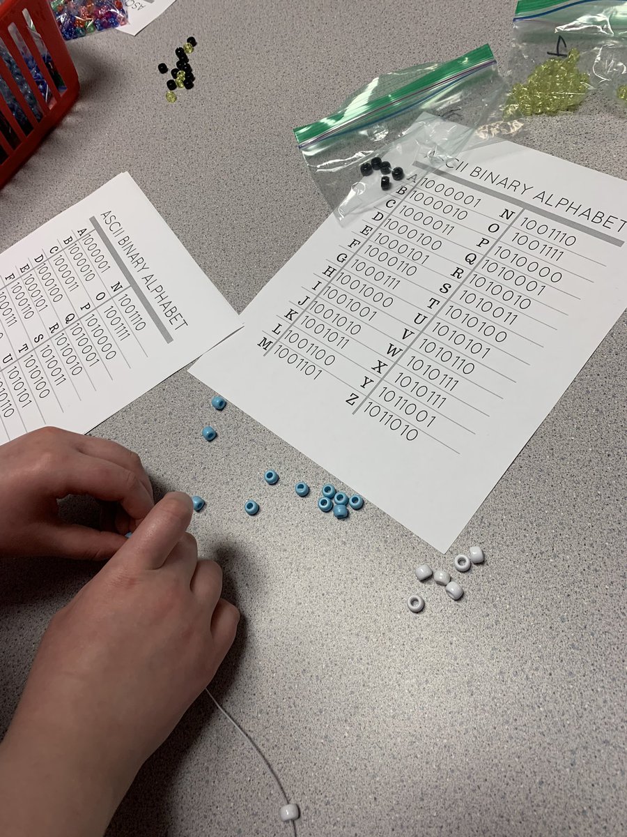 Binary bracelets in our Wonder Lab.  The kids loved it! #azleisdway