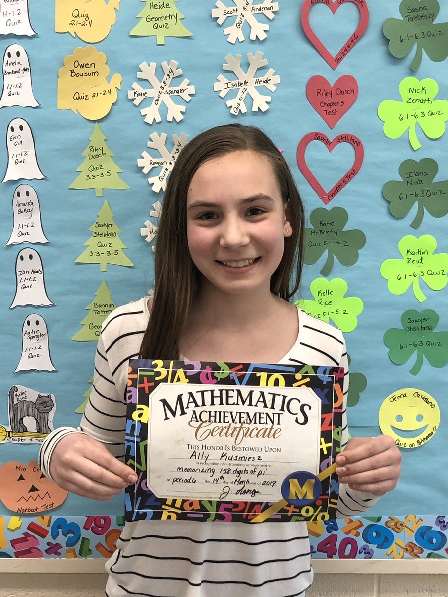 JLongoEA's tweet photo. Congratulations Ally Kusmiesz on memorizing 158 digits of pi. @EASchool https://t.co/3r67Jzmdlk