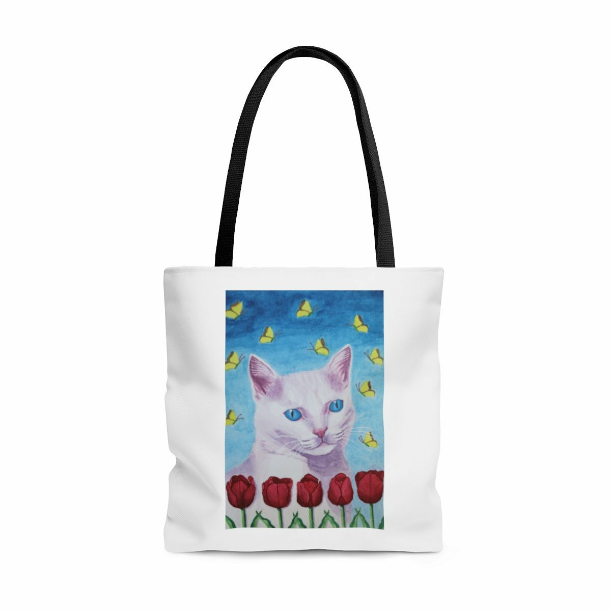 HonoraPaints's tweet photo. Excited to share the latest addition to my #etsy shop: White Cat tote bag! #cat #whitecat #spring #tulips #butterflies #watercolorpainting #totebag #springfashion  https://t.co/qYewS7v5yY https://t.co/R9RzcK3Zwv