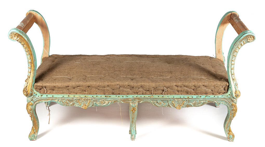 The owner of this antique scroll arm seat commisisoned <a href="/Crowtherandsons/">Crowther and Sons</a> to completely restore this treasured piece, old springs were removed, new coil springs and webbing added and then it was upholstered in @Blendworth_Int Montague 4 with bespoke bolster cushions and trimmings