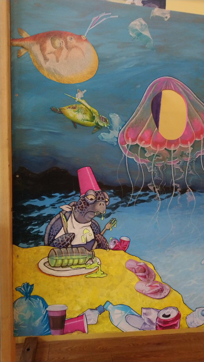 EcotainmentInfo's tweet photo. As promised here are the pictures from @WimborneWOW mural that appeared at the recent #plasticfree #RubberJellyfish film-premiere &amp; debuted at their street-party back in Sept. #Fantastic #artwork #plasticpollution #plasticwaste https://t.co/mmTadhC4YB