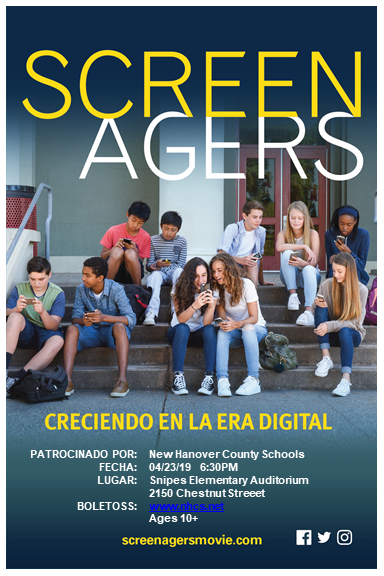 NewHanoverCoSch's tweet photo. NHCS Student Support Services is presenting a parent movie night on April 23 at Snipes, "Screenagers: Growing Up in the Digital Age." Those interested in attending must register at https://t.co/r7Re6aWEBC. Limited seating, must be 10+ to be admitted to the movie. https://t.co/1lwlAij4NX