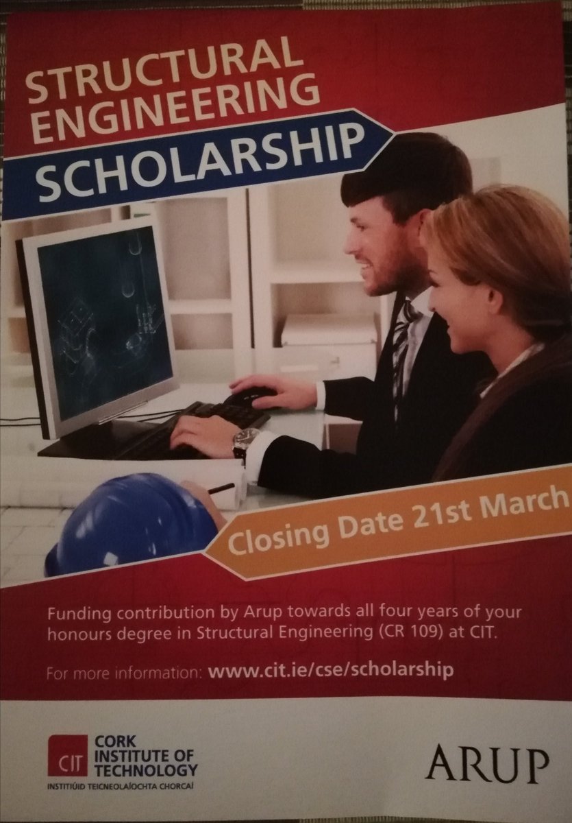 MTU_CivilEng's tweet image. Calling all Leaving Cert Students @ArupIreland Structural Engineering Scholarship application now OPEN. Closing date Thursday March 21st! Further details at  cit.ie/CSE/scholarship

#STEMCIT @CIT_ie @ml_loftus @NormaWelchCIT @EmilyTwomeyCIT @MaryMoloneyCIT @EngIreCork