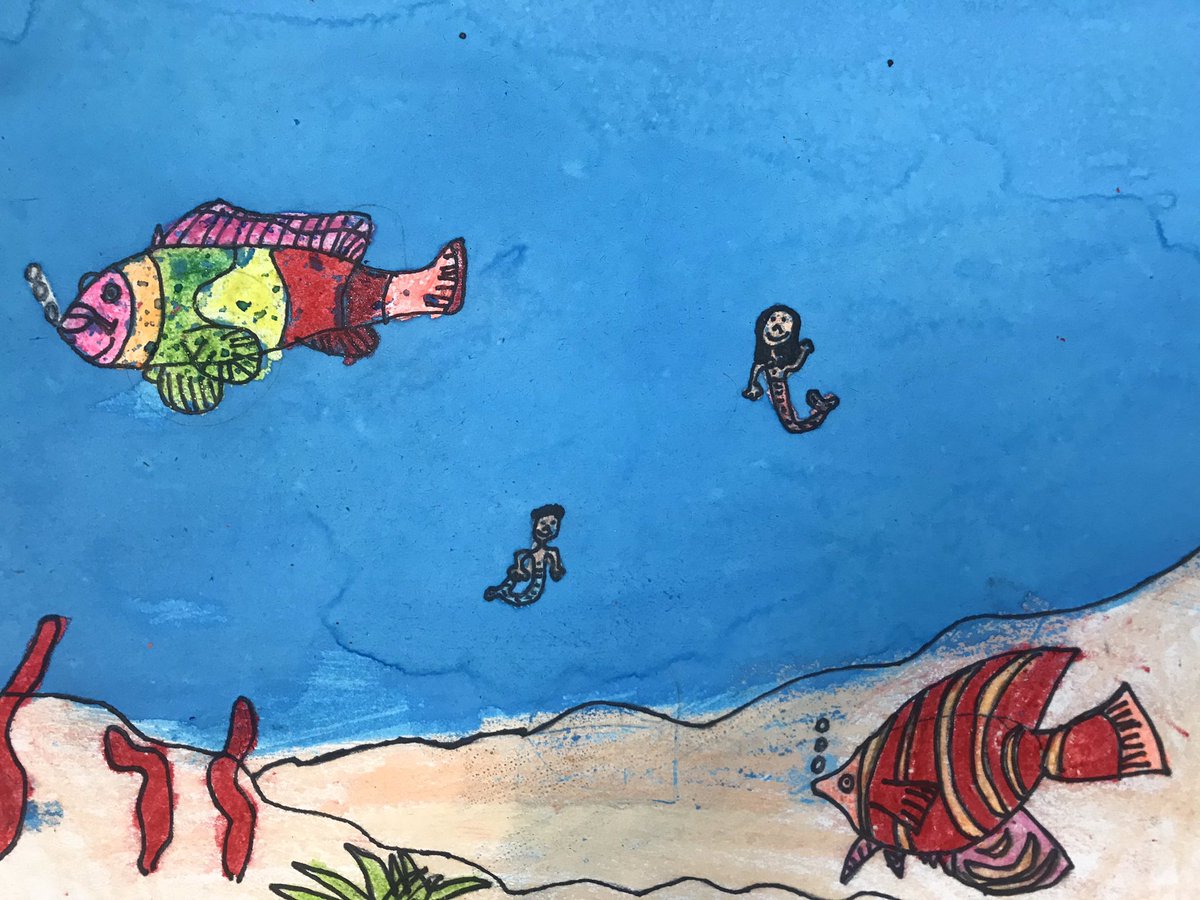 2nd grade exploring #chromadepth painting with an underwater theme