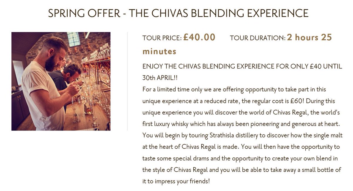 StrathislaVC's tweet photo. Special offer at @StrathislaVC for limited time only. The Blending Experience for £40 (usually £60). Book now at https://t.co/6X9zTP4G08 #homeofchivas #blendedisbetter #dramgoodlife #Chivasbrothers #drinkresponsibly https://t.co/5FrskpvOEt