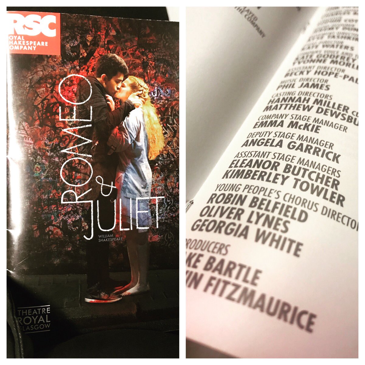 Today marked the last day of a beautiful job travelling & directing Young People across the UK into #RSCRomeo Thanks to all 56 actors for their energy & talent, it was a pleasure hearing your voice. Proud too to have my name on the ‘other’ side of the programme! 
@RSC_Education