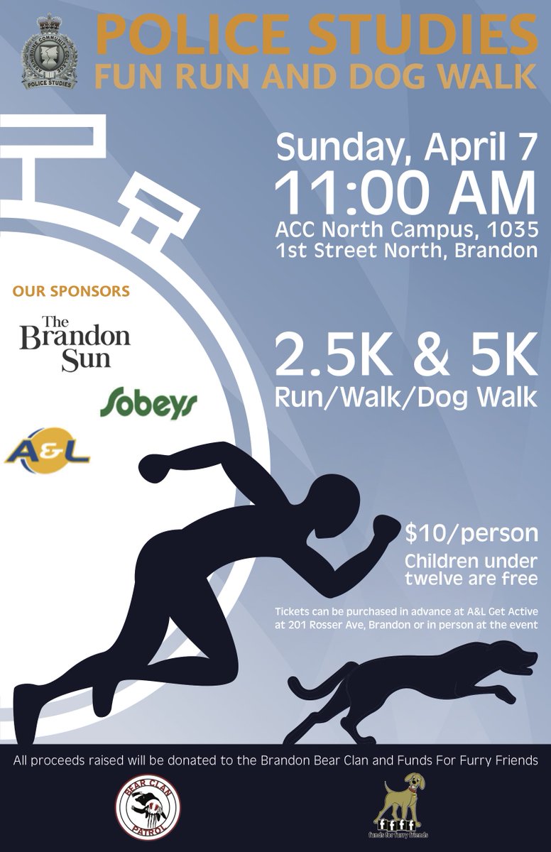 ACC_PS's tweet photo. Two of class 15's cadets are putting on a dog walk/ fun run April 7th at Brandon's ACC North Hill Campus. All proceeds will go towards two awesome causes! @BrandonBearClan @fundsfurfriends https://t.co/uSSdUkVtUA