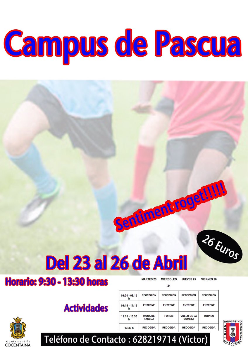 Contestano_1919's tweet photo. Ya llego el mejor campus de Pascua, disfruta del aprendizaje y de la diversión asegurada. Apúntate!!! Sentimentroget!!!! https://t.co/bkWVI5PpWX