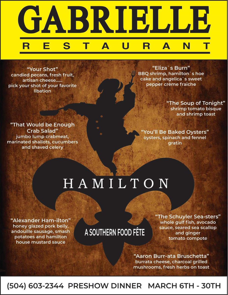 For your viewing pleasure 💙❤️⚜️ #Hamilton #menu #noladining #pretheatredining #fog #followyournola #eaternola #wherenolaeats