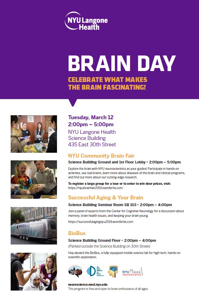 neurogirlNYC's tweet photo. Brain Day is less than a week away! Join us for another year of neuro-fun with @nyulangone, @ComeBeBraiNY, @dana_fdn! Learn more- https://t.co/4DJ8Tv7Cg1 #brainweek #nyuneuroscience #bebrainy https://t.co/5Zehc0juIe
