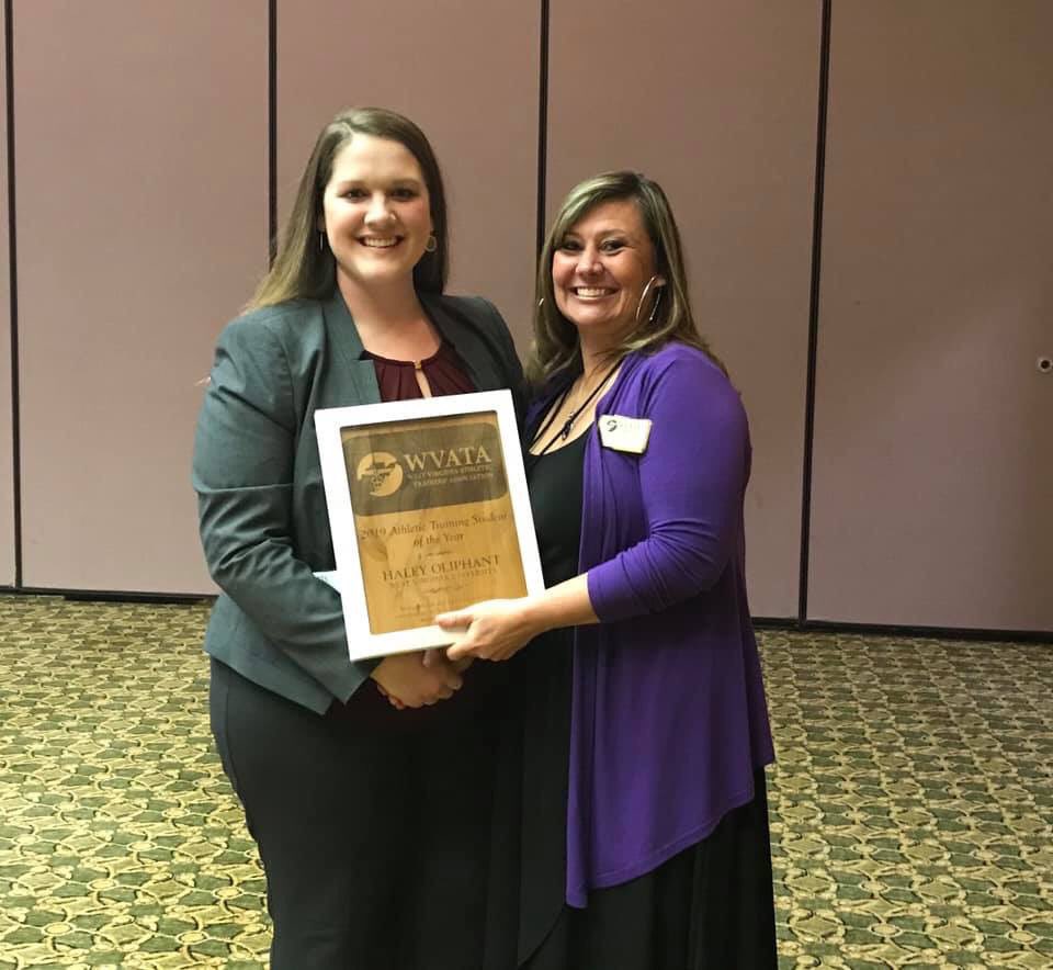 WVUATA's tweet photo. This past weekend WVU represented at WVATA as Haley Oliphant won the Athletic Training Student of the Year, Maggie Sherlock and Haley places in the oral competition, Courtney Carver took 1st in the poster presentation and Alum Erin Wingate won the Athletic Trainer of the Year. https://t.co/kDaPoDe5kN