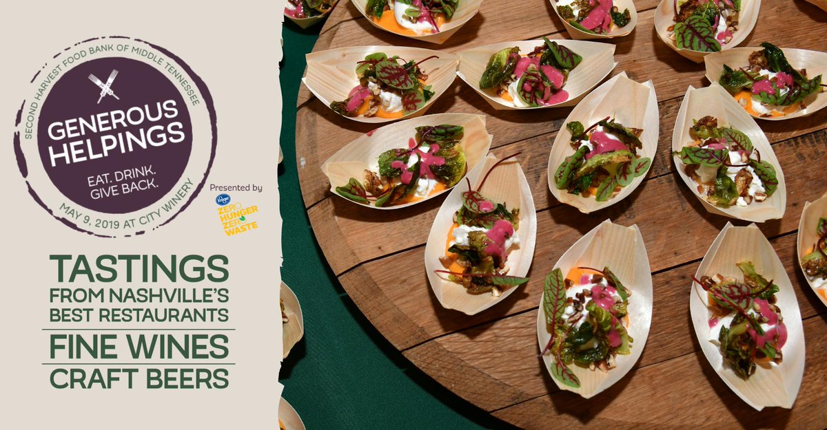 2HarvestMidTN's tweet photo. Eat, drink, and give back! Tickets are now available for Generous Helpings Presented by @kroger. Join us May 9 for a tasting of #Nashville's best restaurants. For tickets: https://t.co/Eahw5MHS70 #GenerousHelpings https://t.co/huc8iXGwzH