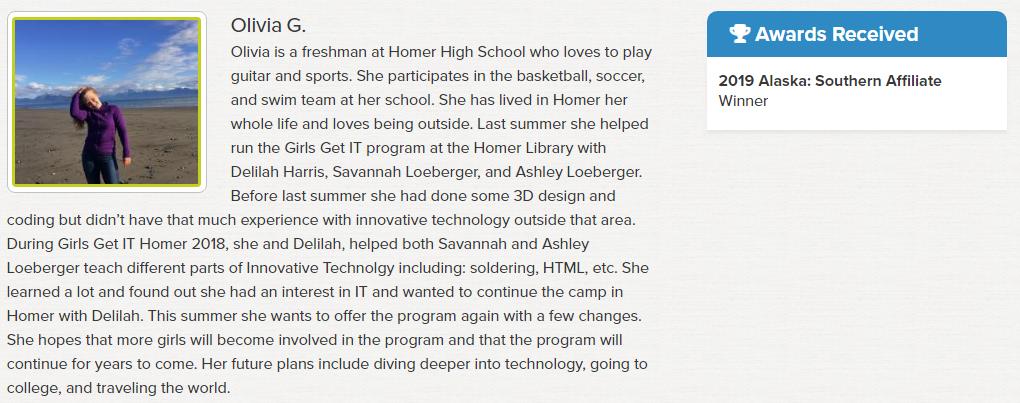 ashleyloberger's tweet image. Congrats to @GlasmanOlivia &amp;amp; @Delilah90591176 on the @NCWITAIC Alaska Award! We were so happy to have you at the GGIT Camps, you are both such bright young women, keep being awesome!