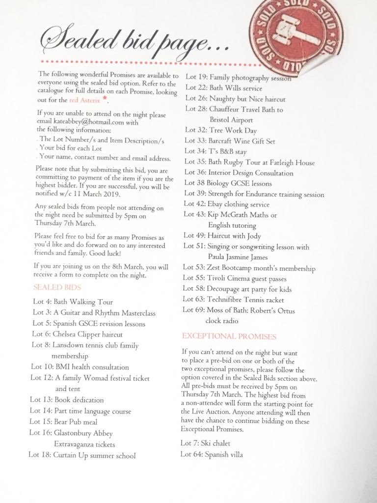 Here’s the sealed bid catalogue for Friday’s auction, bids to kateabbey@hotmail.com by 5pm Thurs to qualify. Give it a go.. you never know!