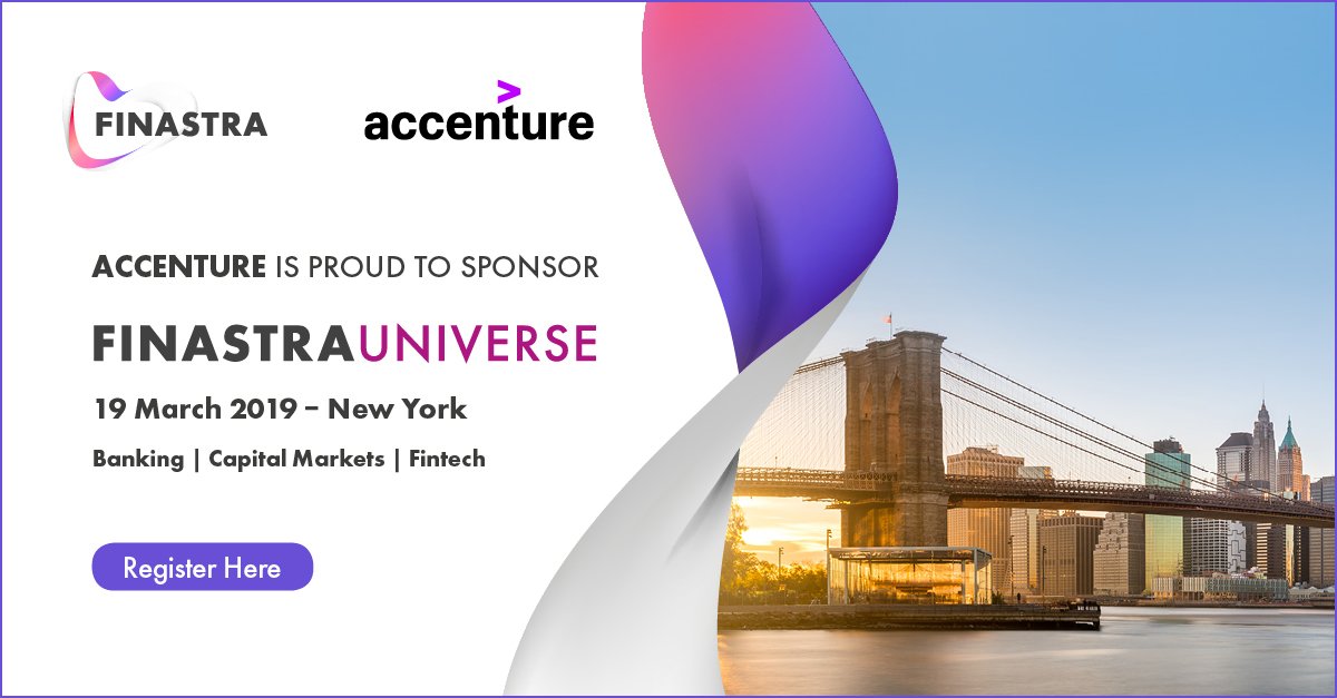 FinastraFS's tweet photo. #FinastraUniverse NYC welcomes Gold sponsor @Accenture! In just weeks, discover how we power the financial universe and enable banks to improve people’s lives. Register today! https://t.co/7EGOBIQwww https://t.co/ohV6mV4EJs