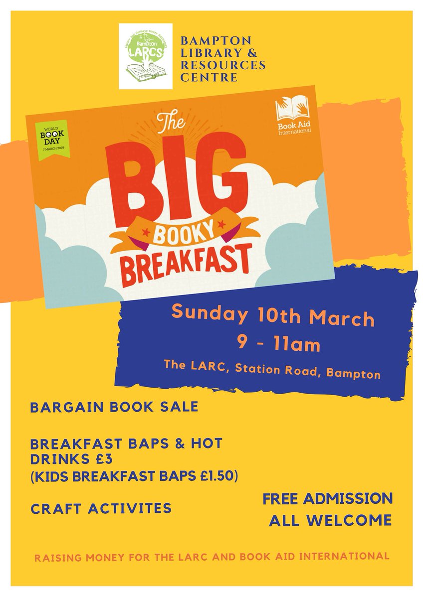 bampton_larcs's tweet photo. Thinking about the weekend already? Relax on Sunday morning at the Big Booky Breakfast at the LARC! See you there!😋📖☕️ https://t.co/2n5UHDWahZ