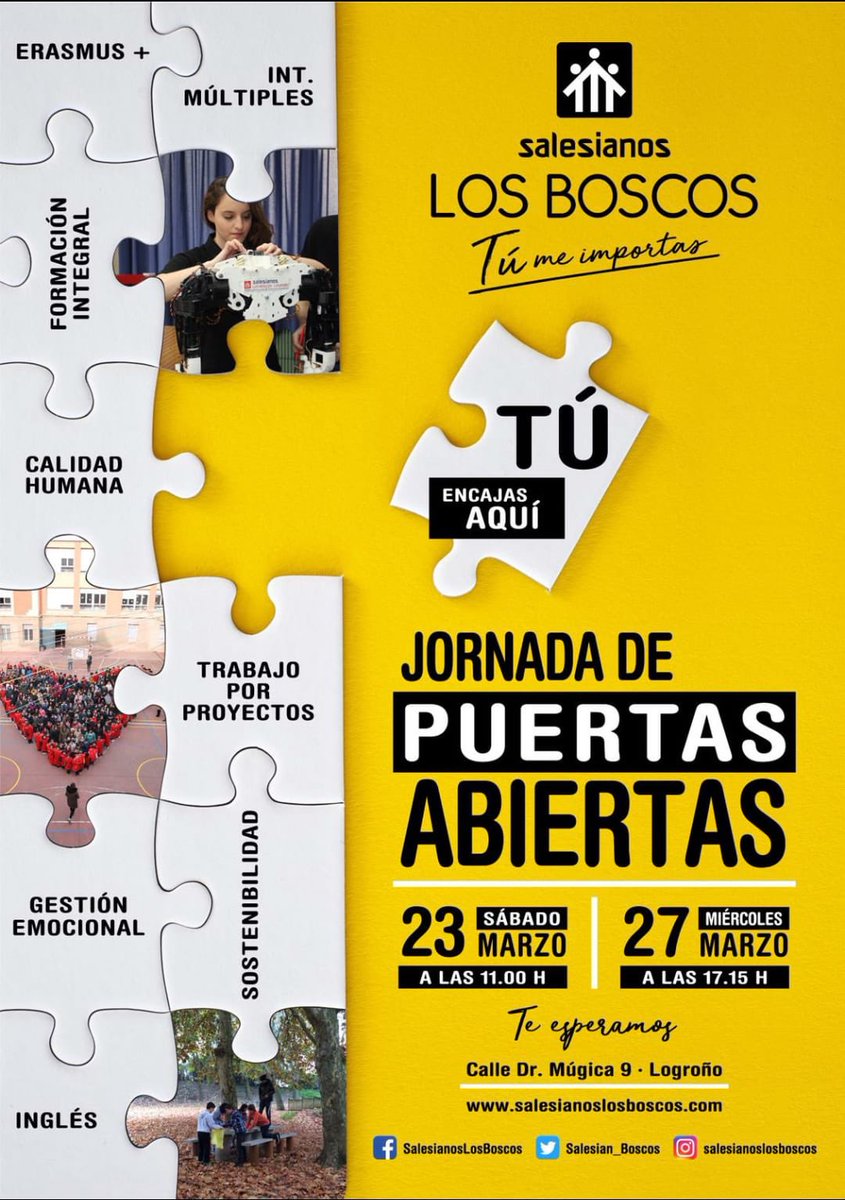 Salesian_Boscos's tweet photo. ¡Abrimos nuestras puertas!

📢 ENTRA EN MI AULA
Podréis ver el funcionamiento de un aula de Infantil.

📢 PUERTAS ABIERTAS
Os animamos a conocer el colegio desde dentro.

 ☎️ En caso de no poder asistir, 94124071 para concertar otra cita.

¡OS ESPERAMOS! 😄
#SalesianosLosBoscos https://t.co/8faPCvaGfT