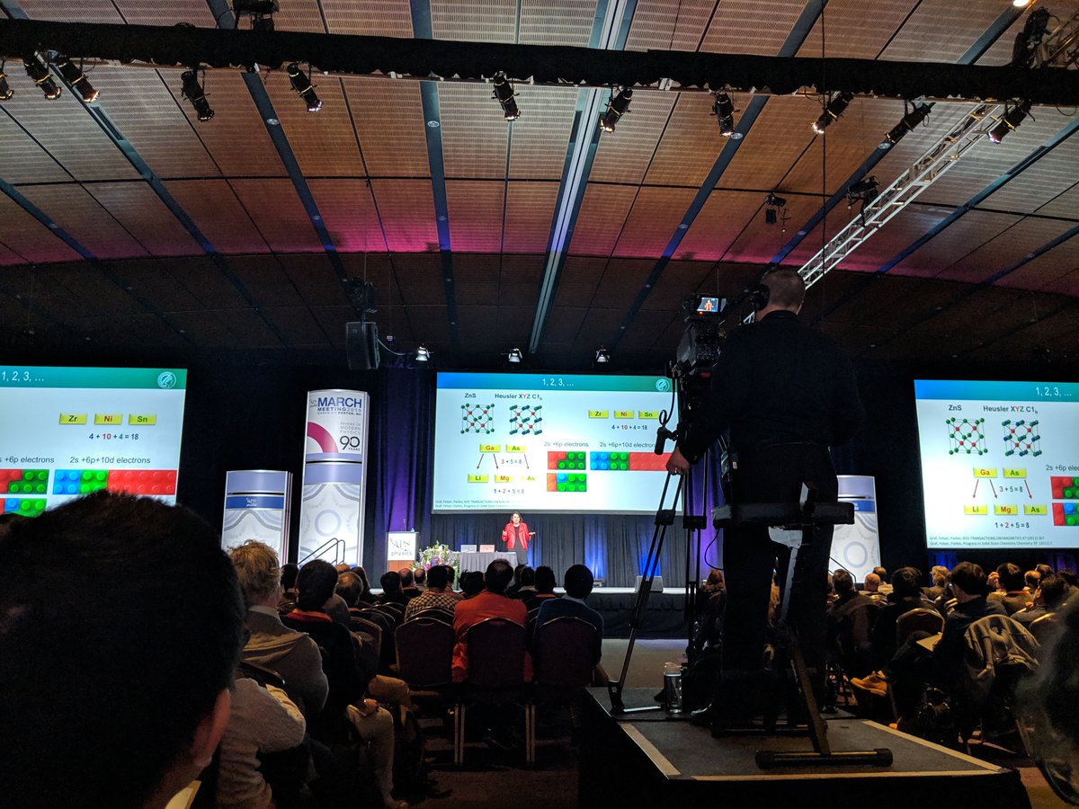 MorleyNano's tweet photo. Claudia Felser kicks off the special @KavliFoundation symposium with God-like control of physical properties using just the periodic table and the Heusler framework. Impressive & "Lego-like" #masterbuilding #APSMarch https://t.co/mh2Fx2NgRo