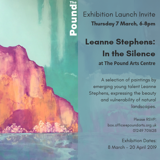 Come to <a href="/poundarts/">🇺🇦Pound Arts🇺🇦</a> tomorrow evening for the launch of Leanne Stephens' exhibition 'In the Silence', 6-8pm... Leanne's stunning paintings encourage us to consider our relationships with changing natural landscapes... #Corsham #ArtinWiltshire #landscape @TransCoCorsham @CorshamTC