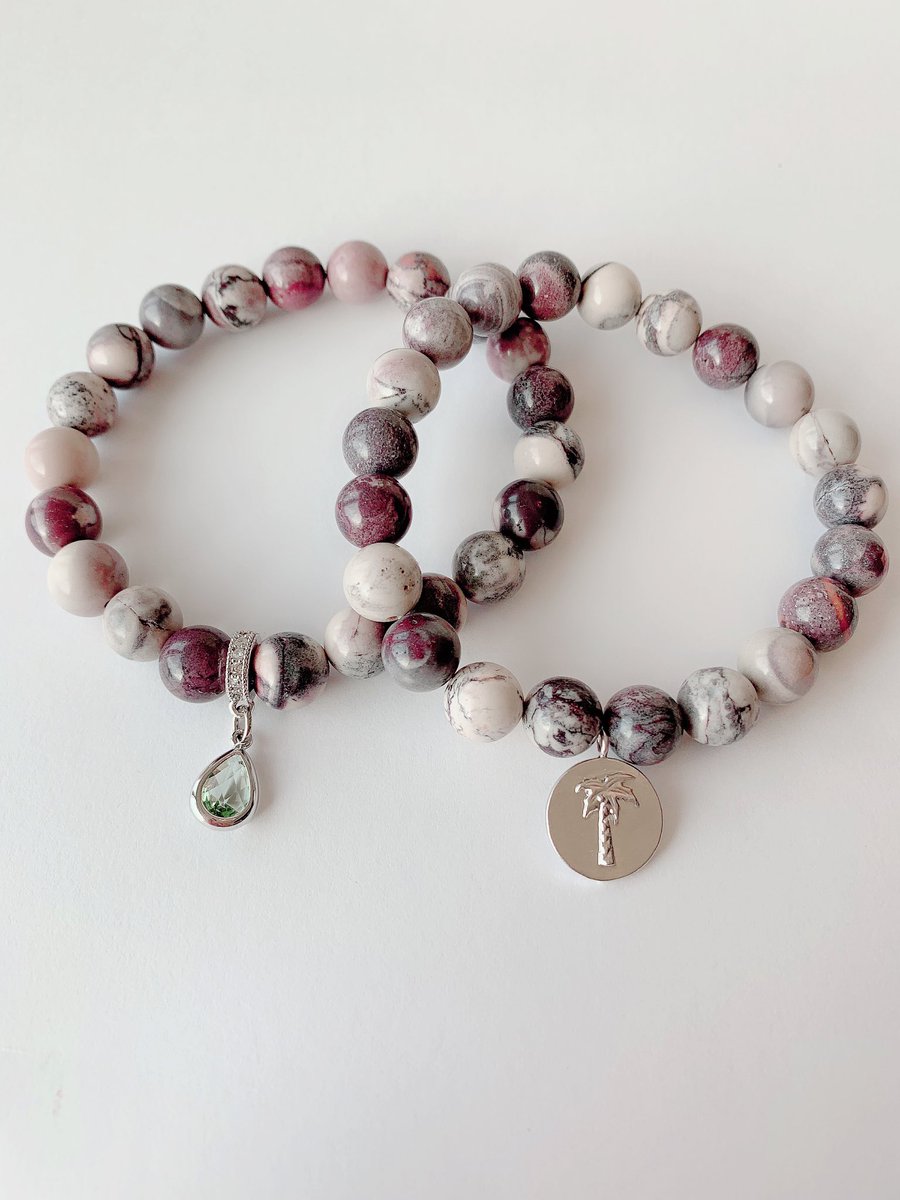 Some of my latest designs have had a subtle hint of summertime! It can’t get here fast enough!! 🌴🌴☀️
•
•
This porcelain jasper is my new favorite with a combination of mauve, gray and beige. •
•
#summertimedreaming #healinggemstones #gemstonebracelets #bluebuddhadesigns